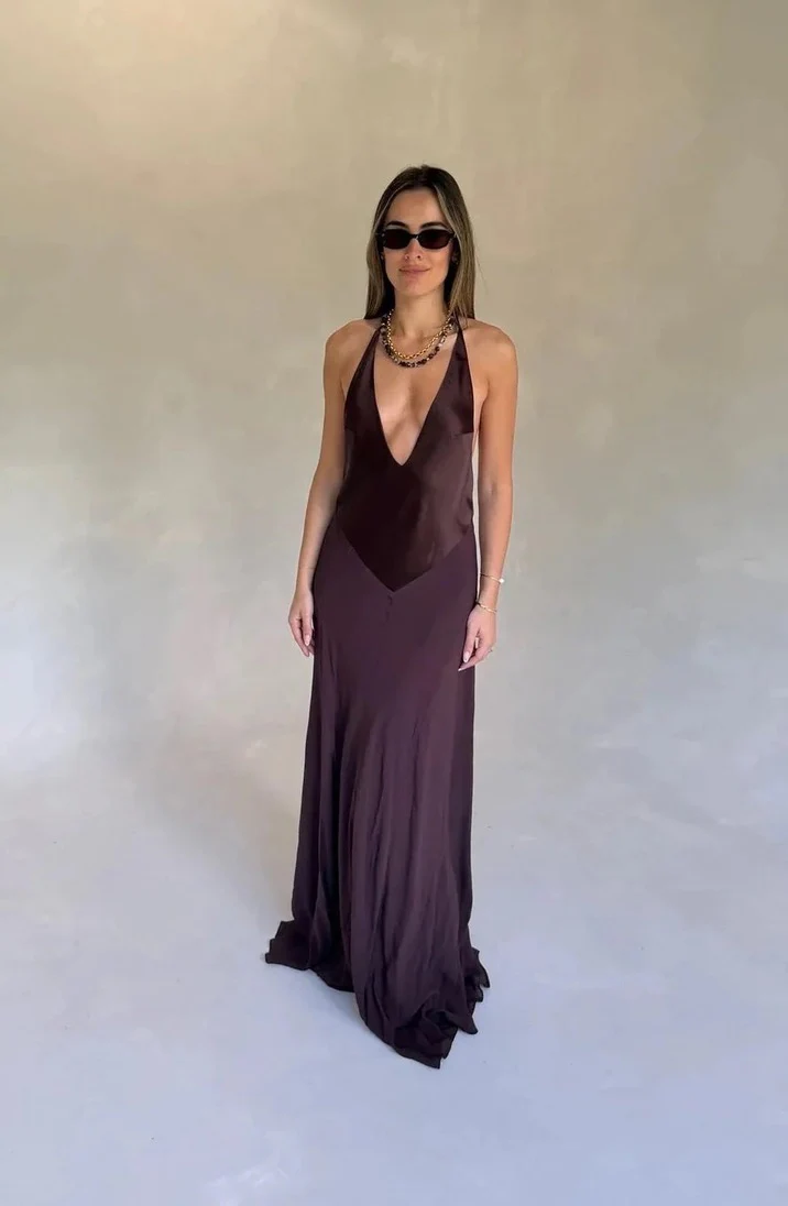 Sneaky Link Jaz V Neck Maxi Dress - Chocolate