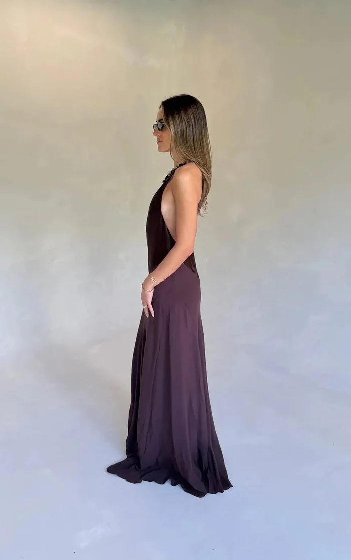 Sneaky Link Jaz V Neck Maxi Dress - Chocolate - Image 4