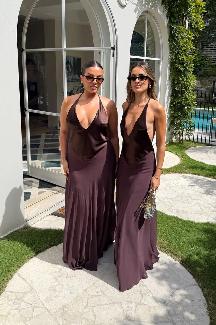 Sneaky Link Jaz V Neck Maxi Dress - Chocolate - Image 5