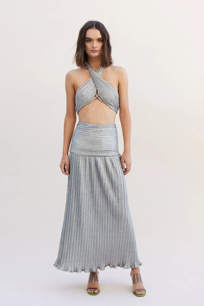 Suboo Ana Halter Wrap Crop Top - Silver - Image 2