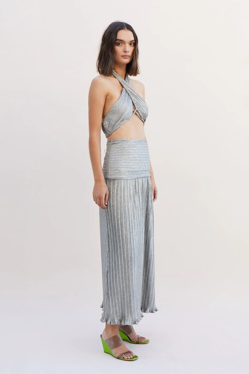 Suboo Ana Halter Wrap Crop Top - Silver - Image 4