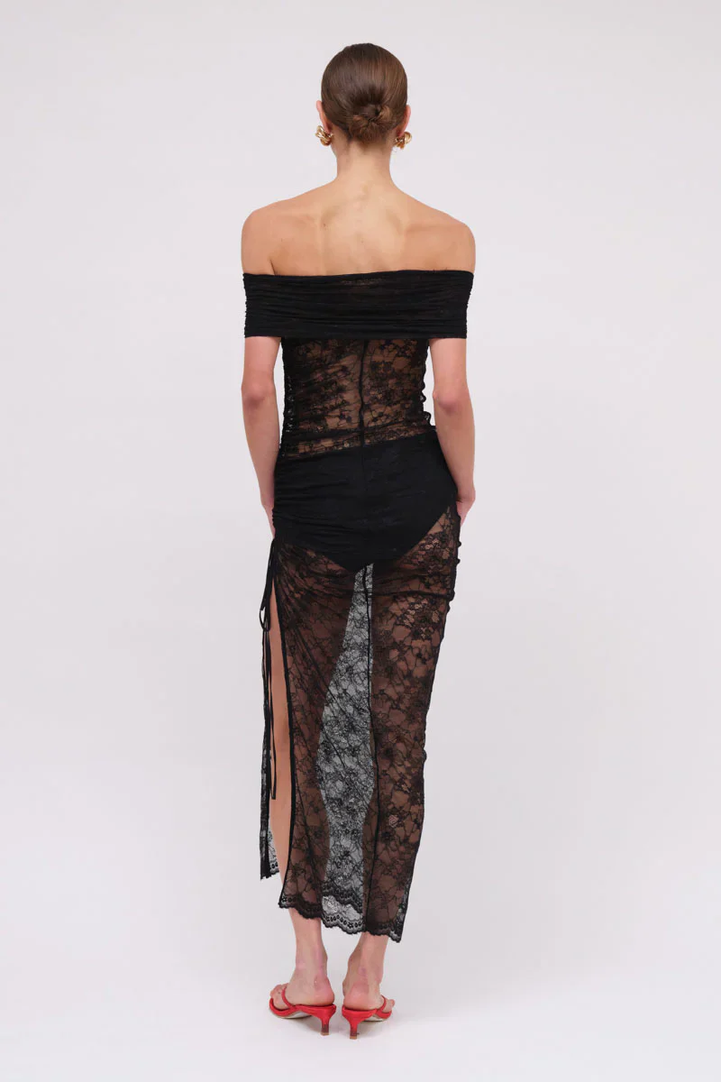 Suboo Beau Lace Off Shoulder Midi Dress - Black - Image 4