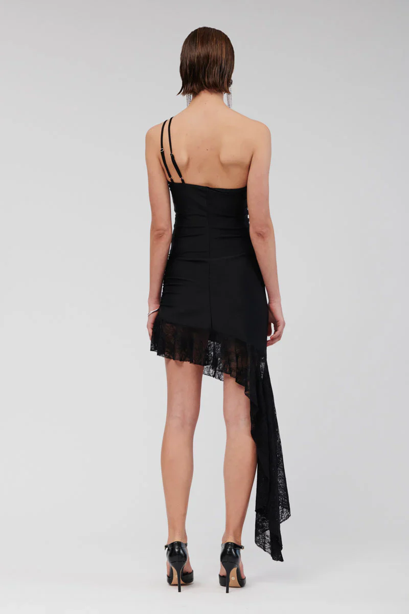 Suboo Cannes Lace Panel One Shoulder Mini Dress - Black - Image 4