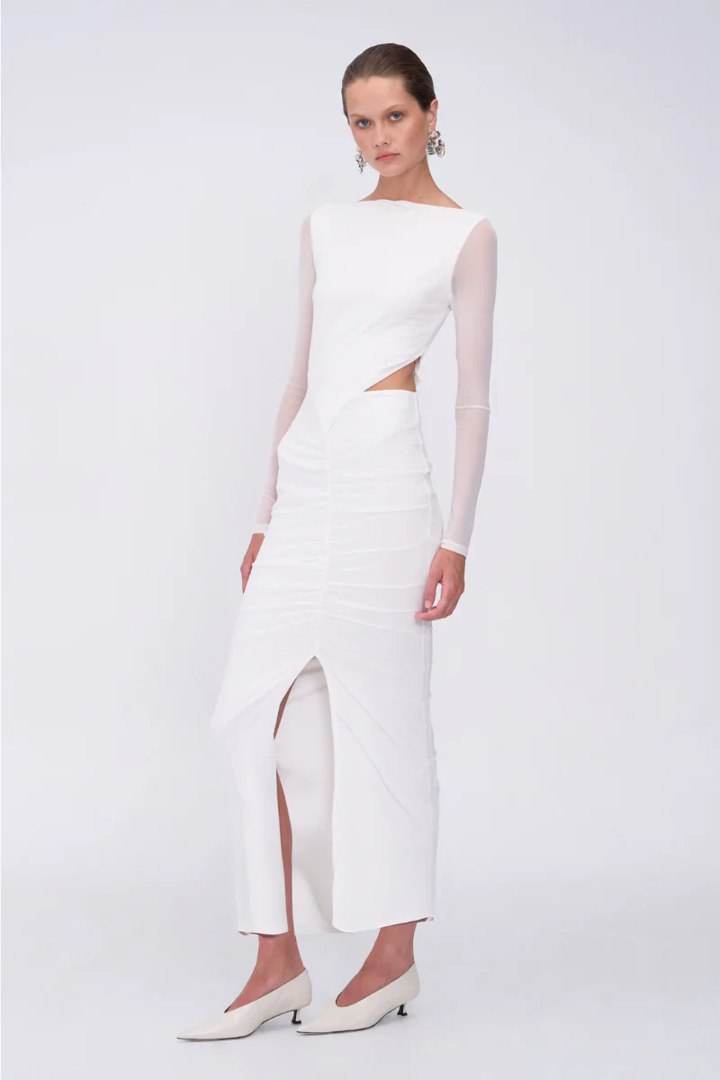 Suboo Christy Mesh Ruched Front Maxi Dress - White - Image 2