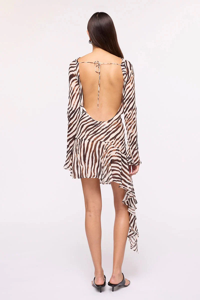 Suboo Gigi Zebra Long Sleeve Mini Dress - Zebra Animal Print - Image 4
