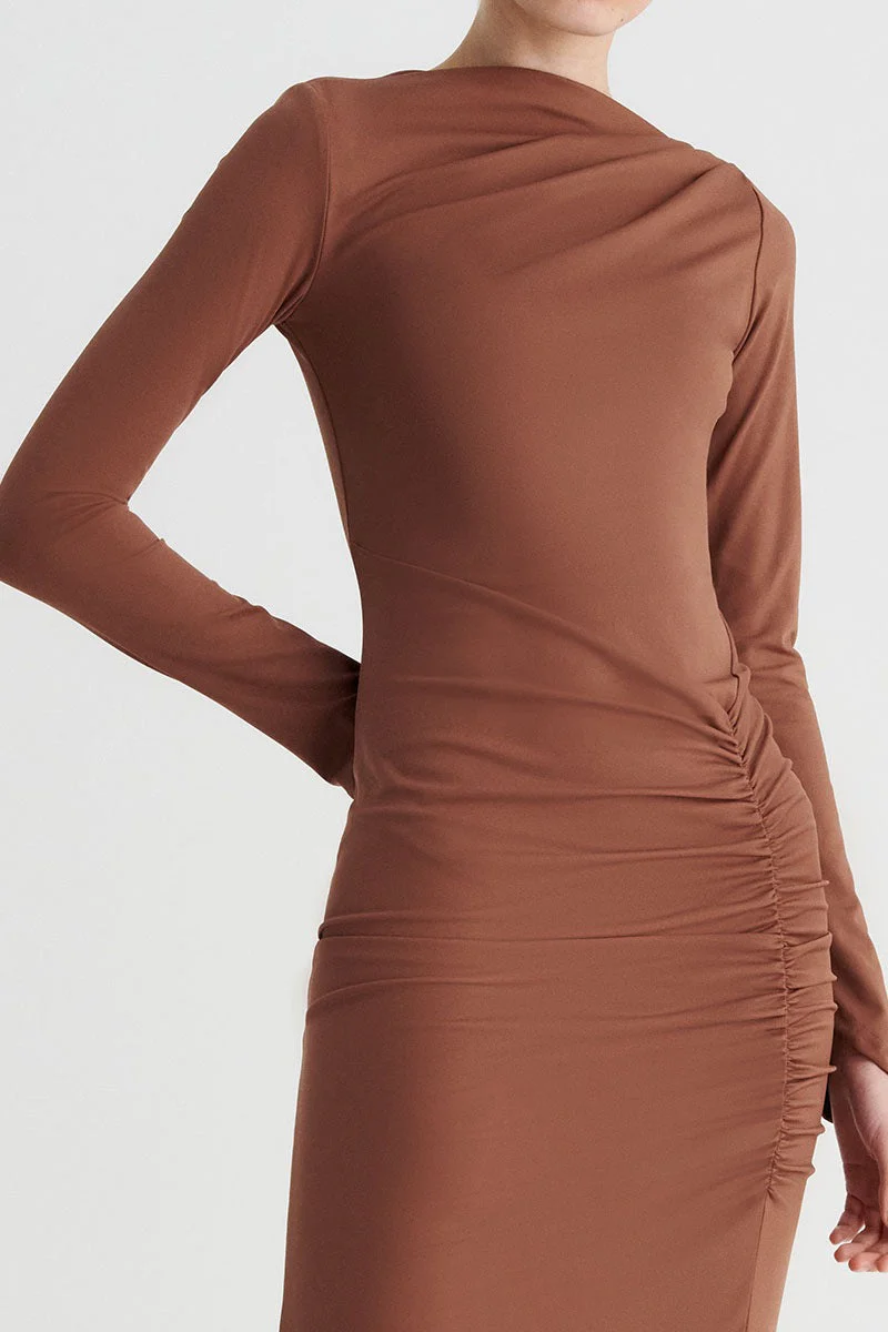 Suboo Ivy Long Sleeve Rouched Dress - Chocolate - Image 4