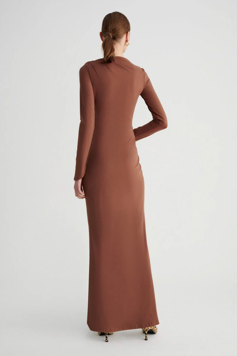 Suboo Ivy Long Sleeve Rouched Dress - Chocolate - Image 5