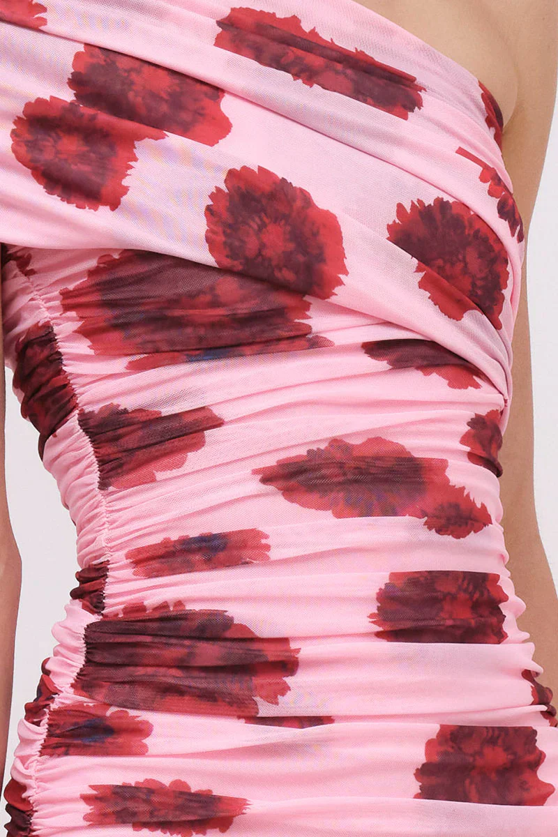 Suboo Luca Mesh Off Shoulder Mini Dress - Pink Red - Image 5