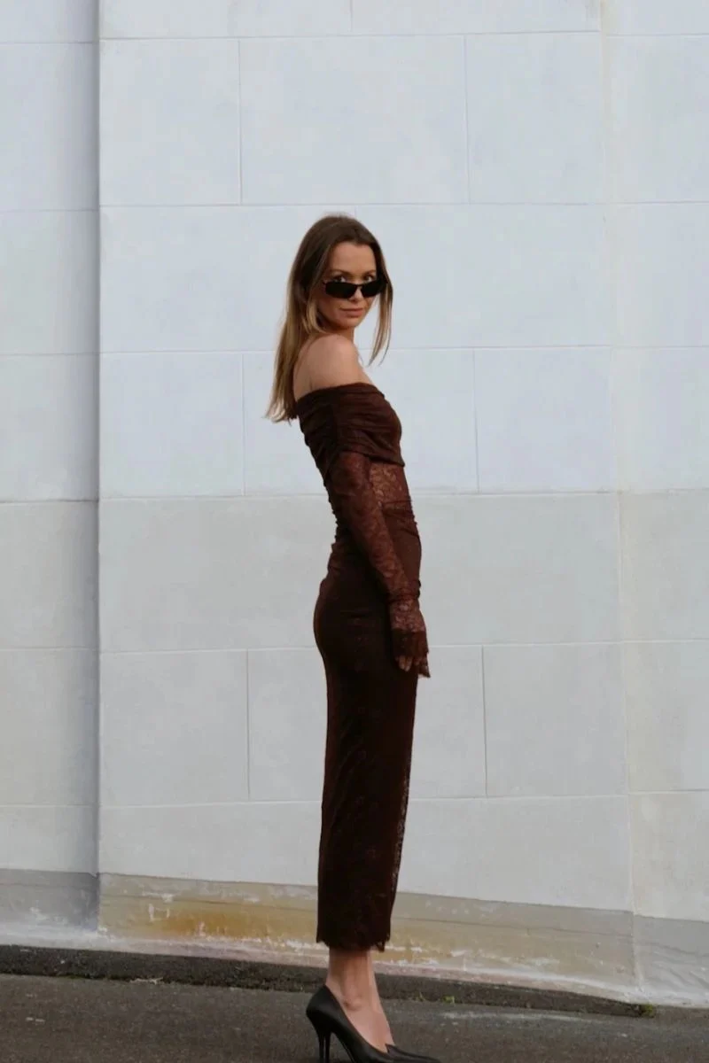 Suboo Paris Off Shoulder Ruched Side Maxi - Espresso - Image 3