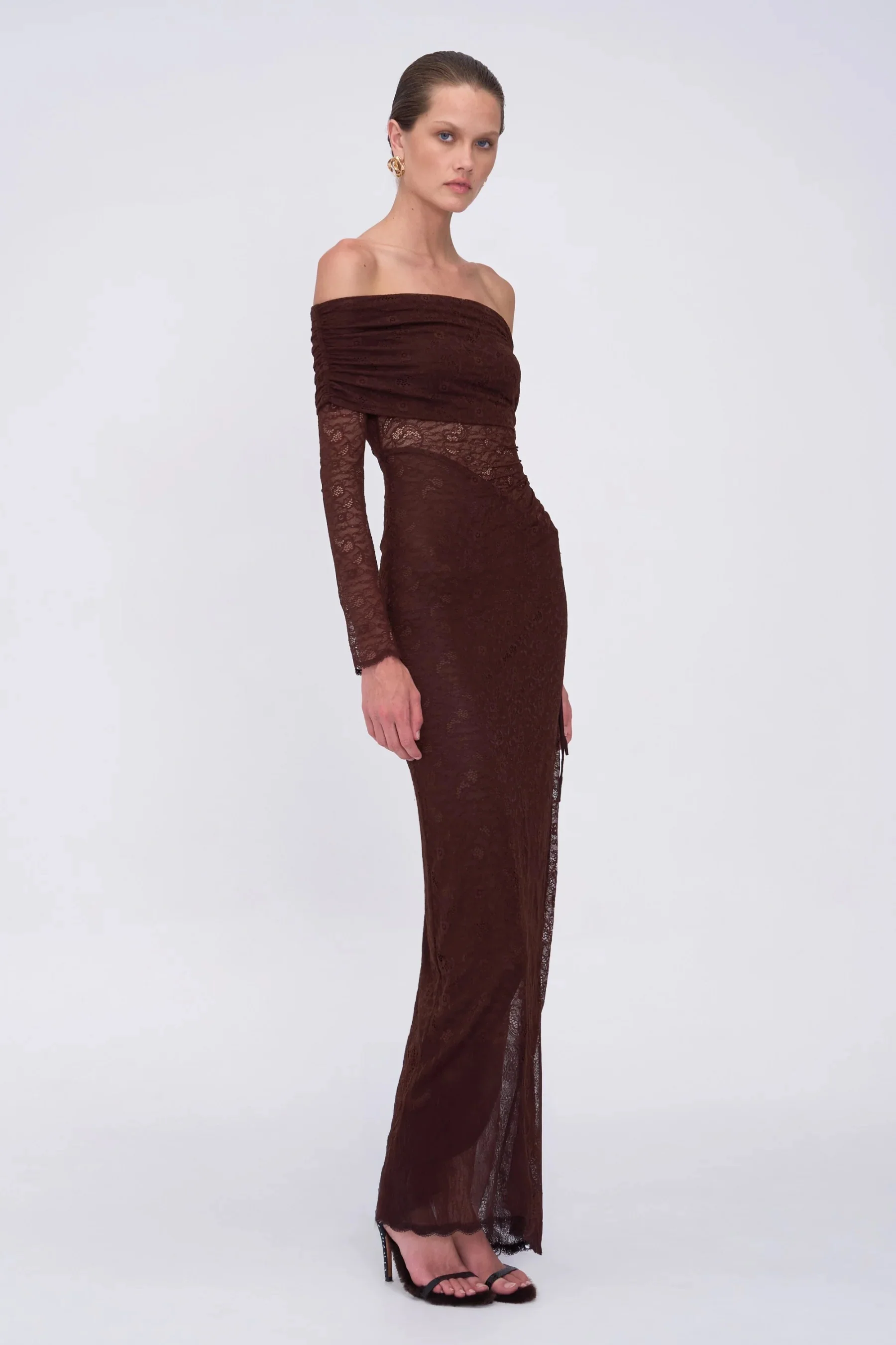 Suboo Paris Off Shoulder Ruched Side Maxi - Espresso - Image 4