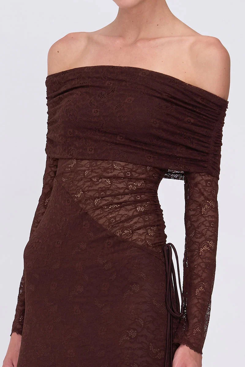 Suboo Paris Off Shoulder Ruched Side Maxi - Espresso - Image 6