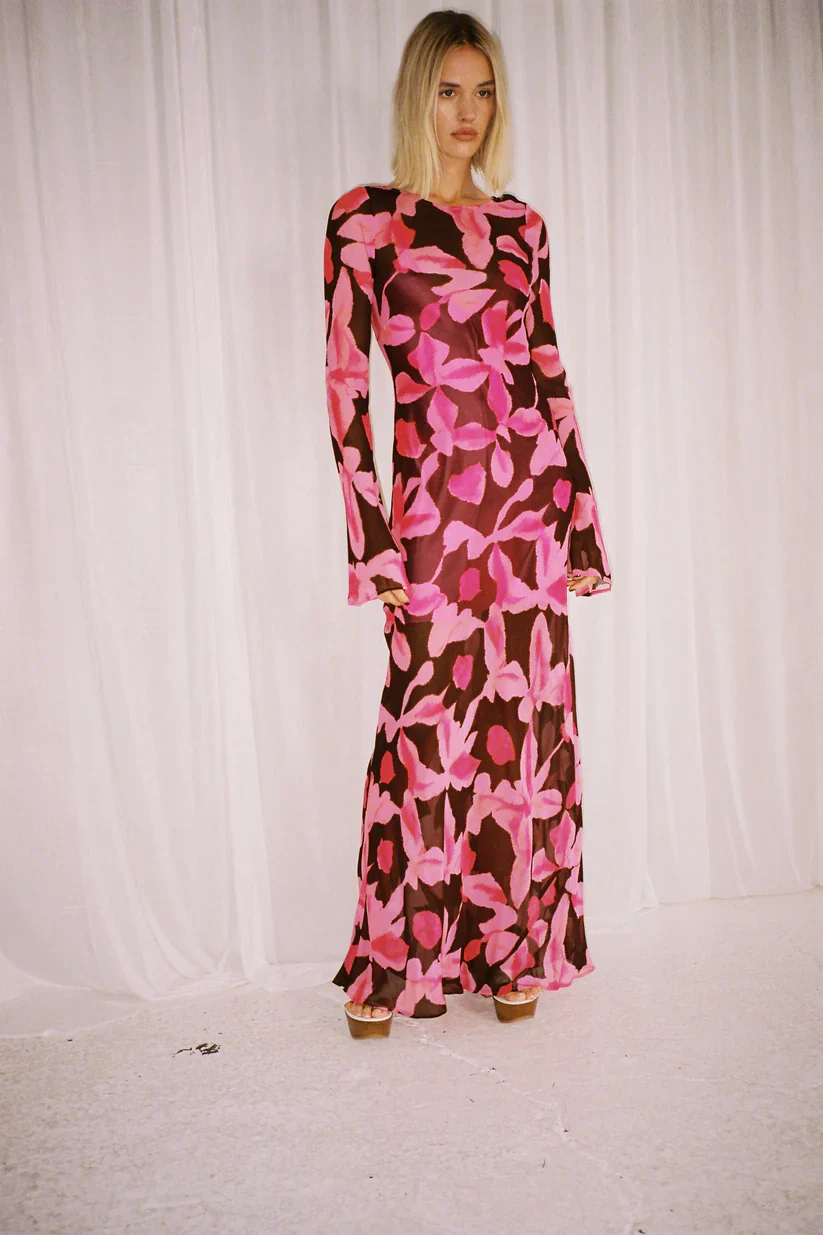 The Wolf Gang Lottie Maxi Dress - Pink Chocolate Floral - Image 6