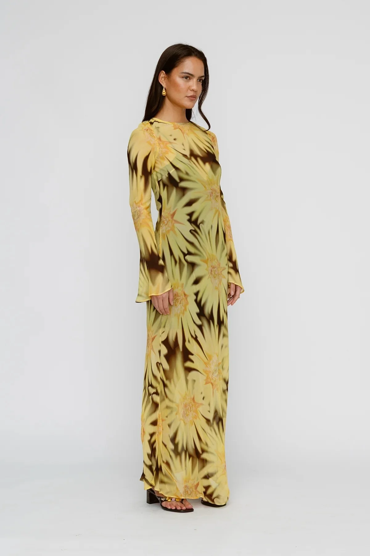 The Wolf Gang Lottie Maxi Dress - Chocolate Sunflower - Image 2