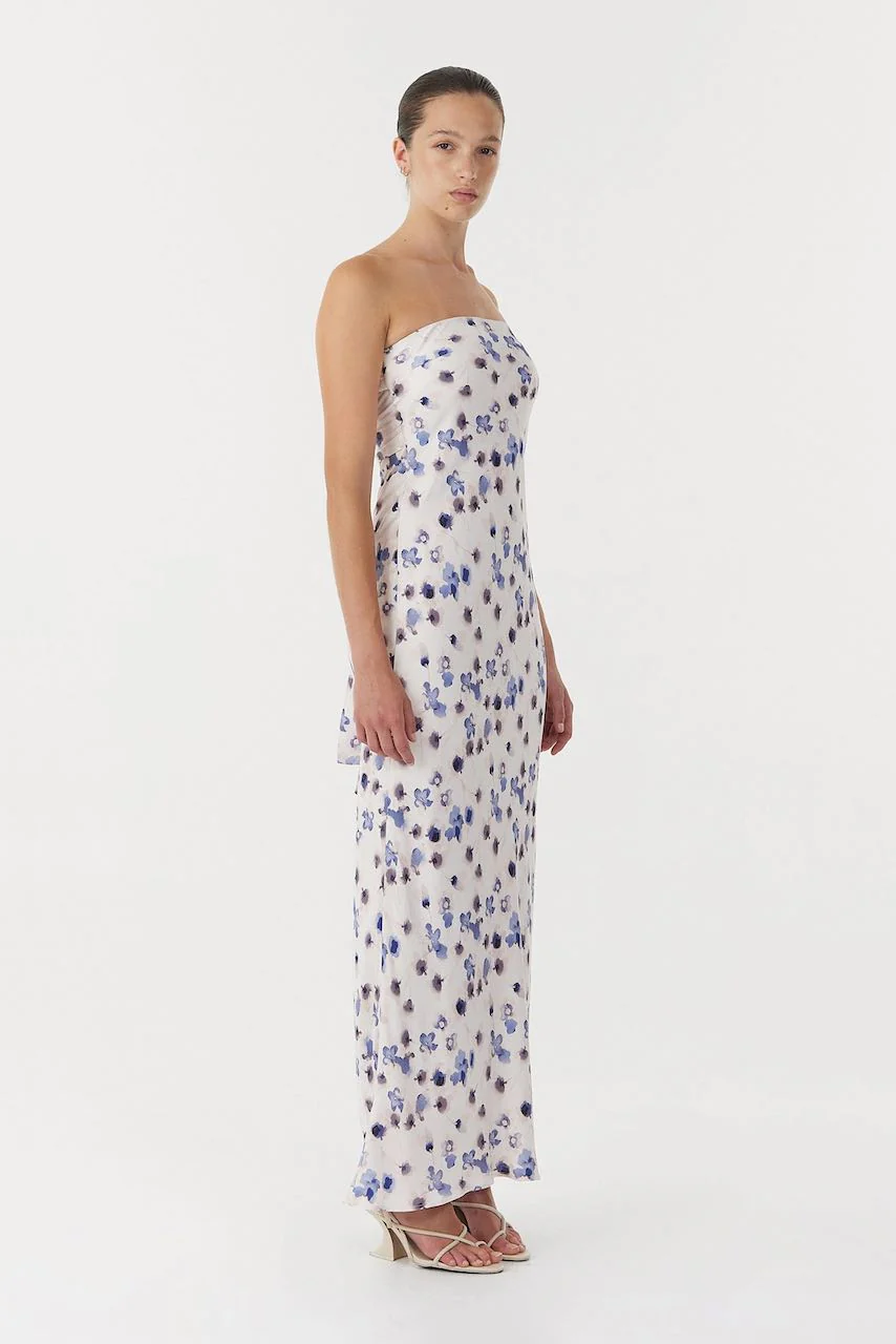 Third Form Blue Bias Strapless Dress - Floral - Image 3