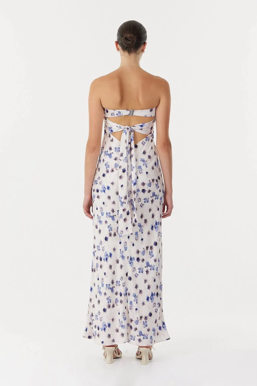 Third Form Blue Bias Strapless Dress - Floral - Image 5