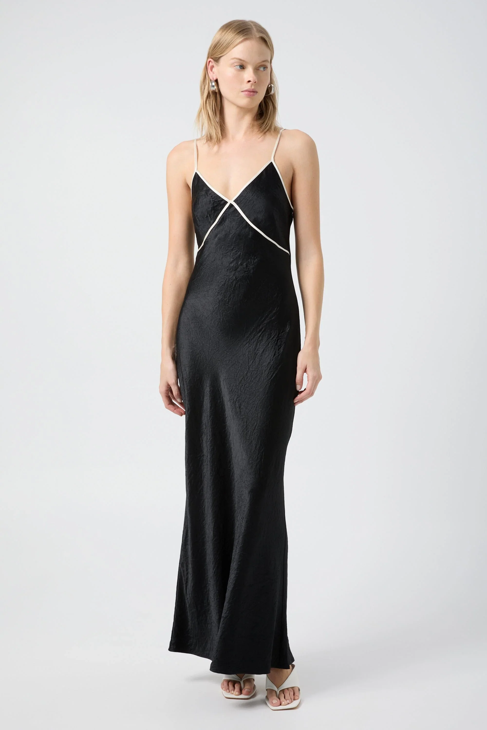 Third Form Crush Contrast Bind Cami Dress - Black & Cream - Image 2