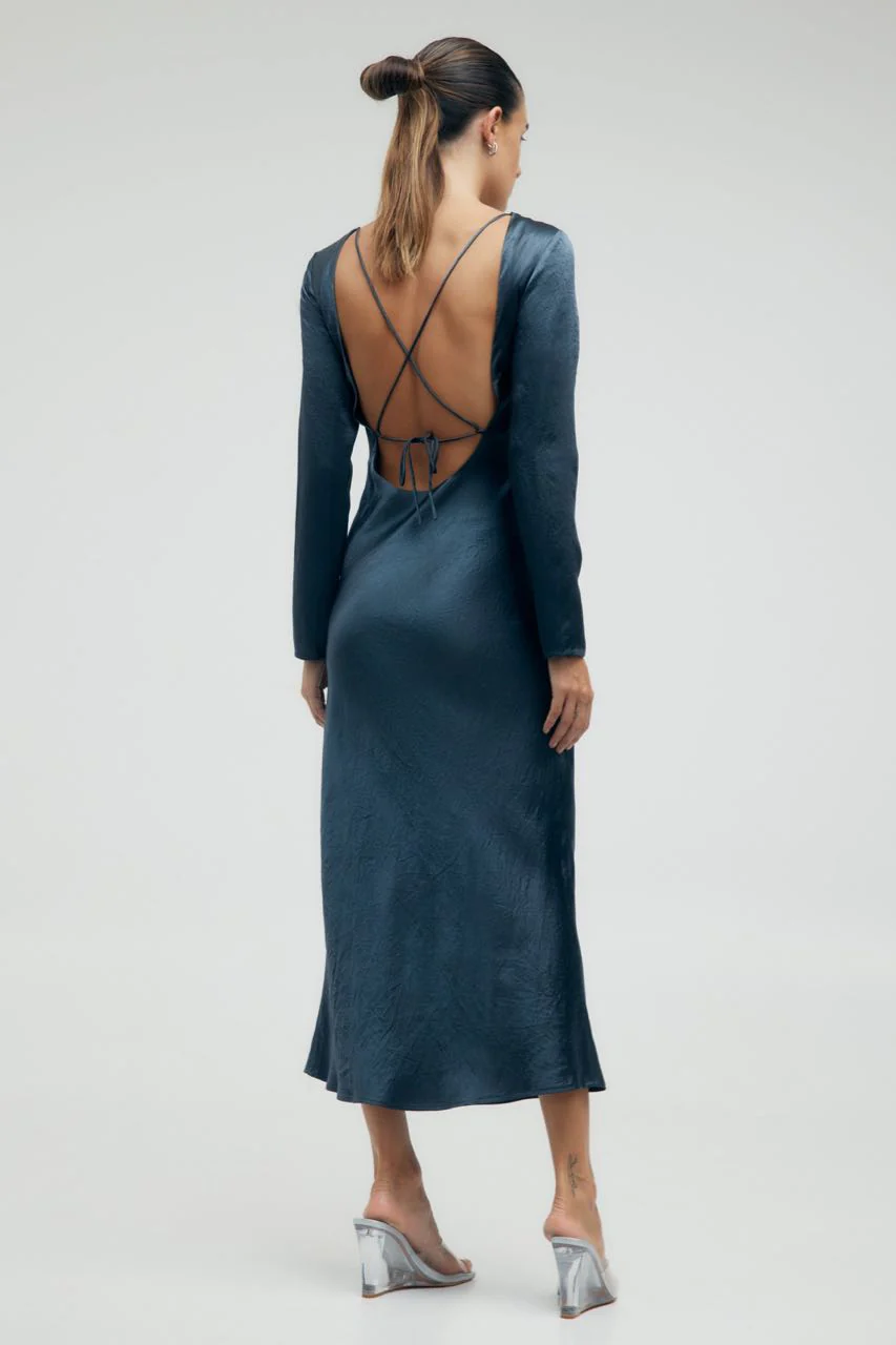 Third Form Crush Tie Back Maxi Dress - Gun Metal - Image 3