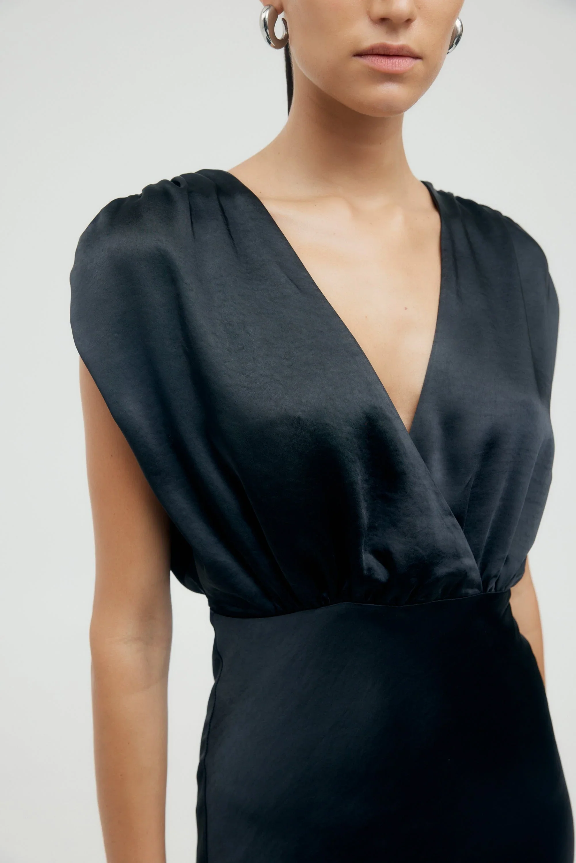 Third Form Satin Cross Over Gather Dress - Black - Image 4