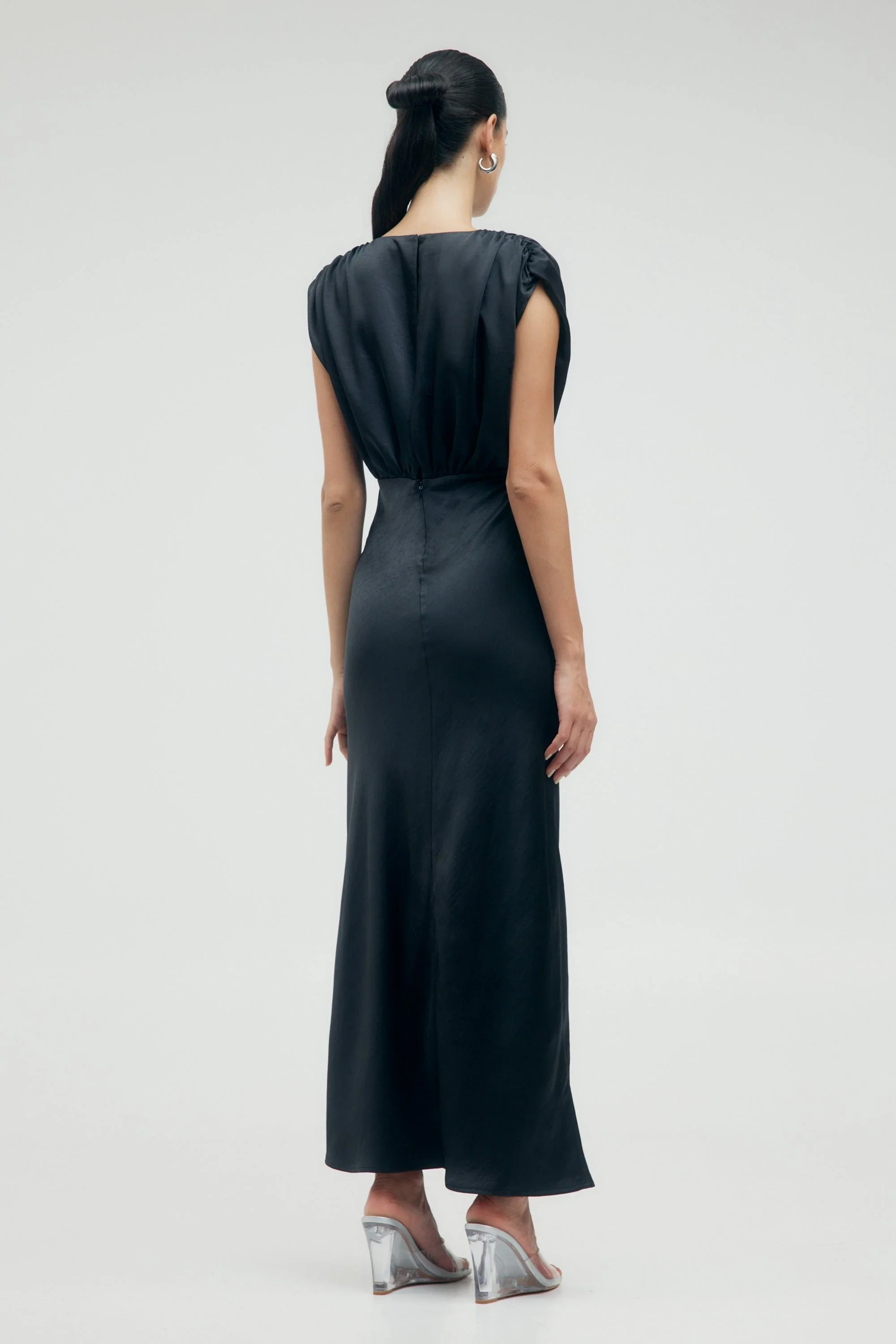 Third Form Satin Cross Over Gather Dress - Black - Image 6