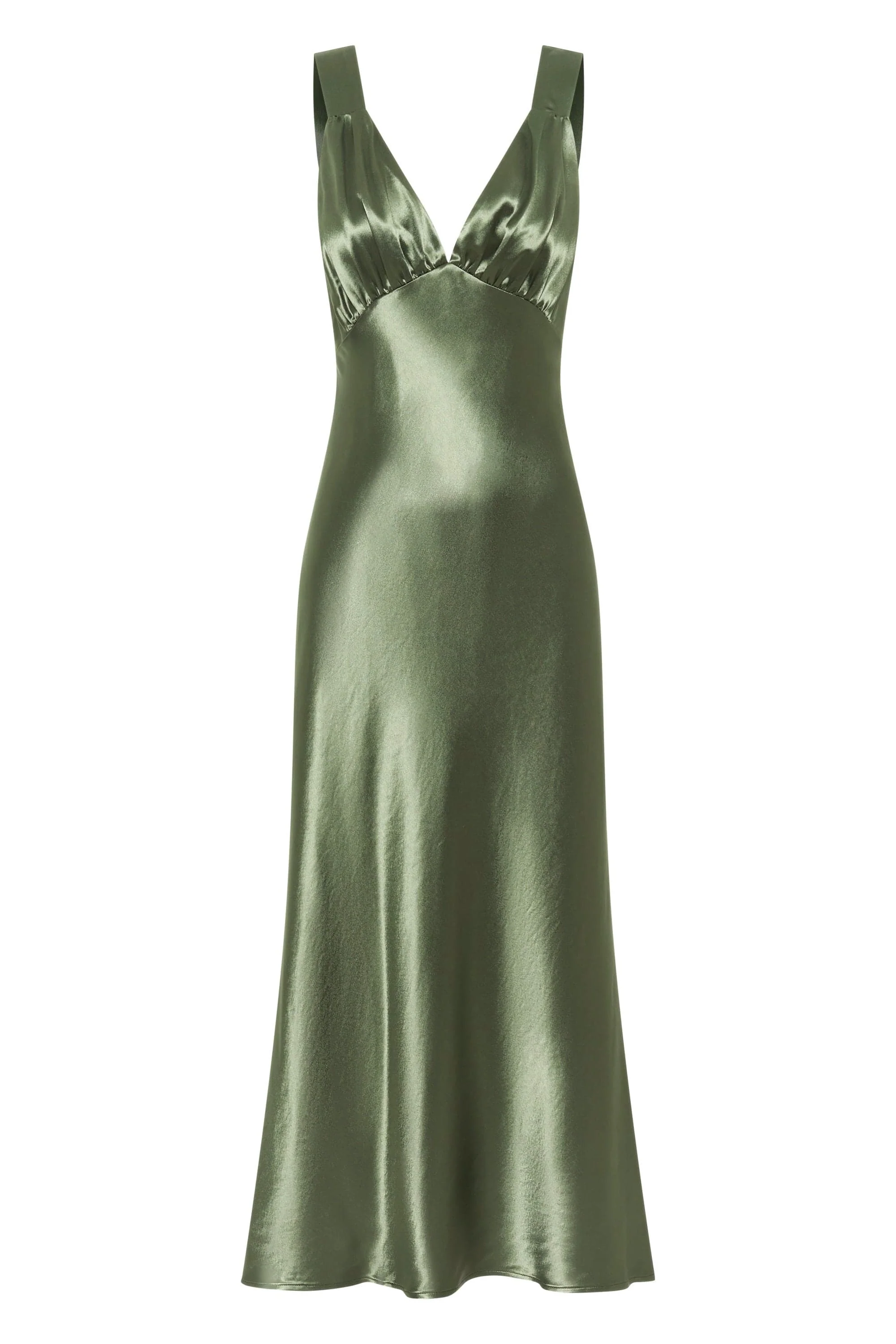 Third Form Satin Gather Bra Bias Slip Dress - Olive - Image 4