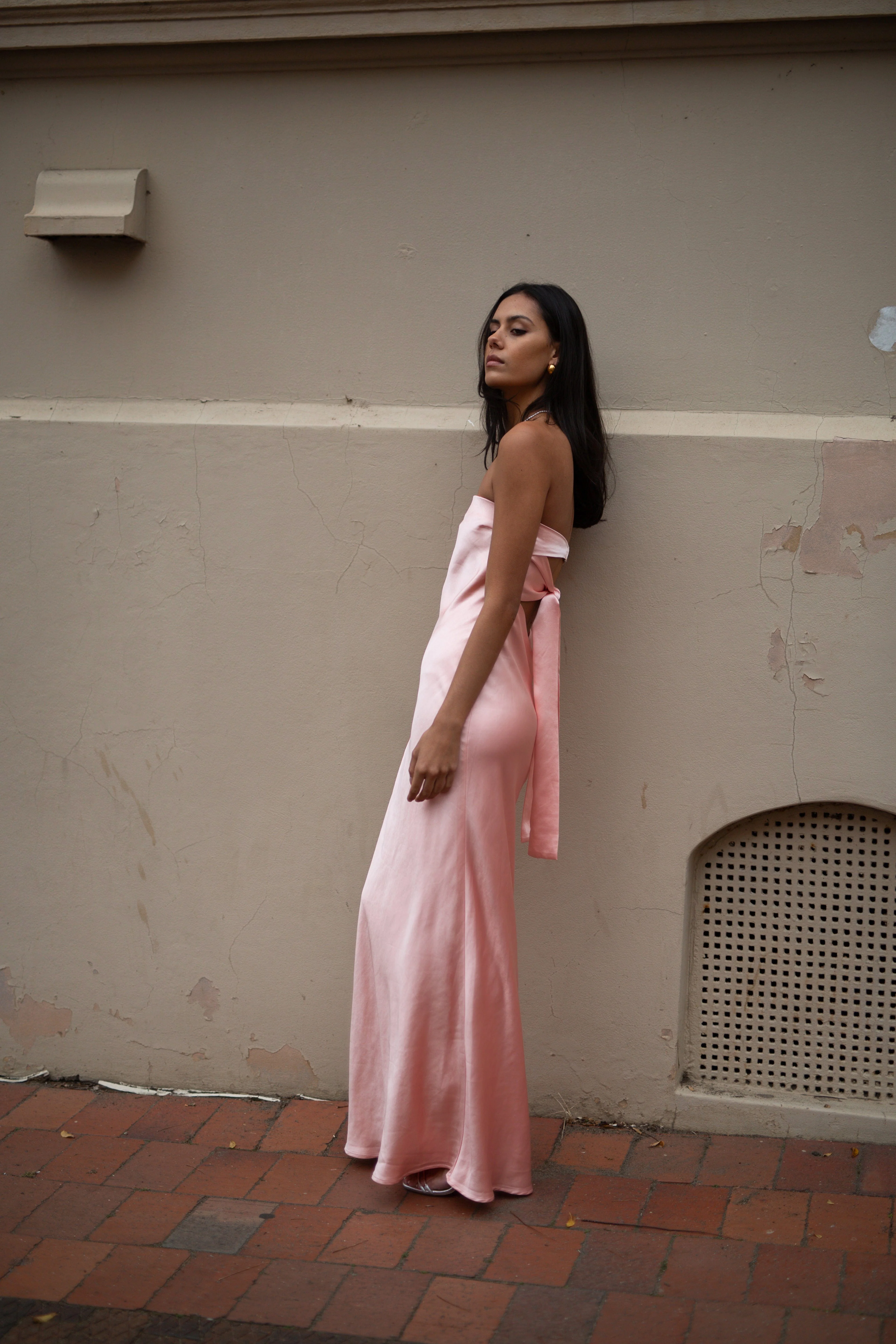 Third Form Satin Tie Back Strapless Maxi Dress - Fairy Floss - Image 2