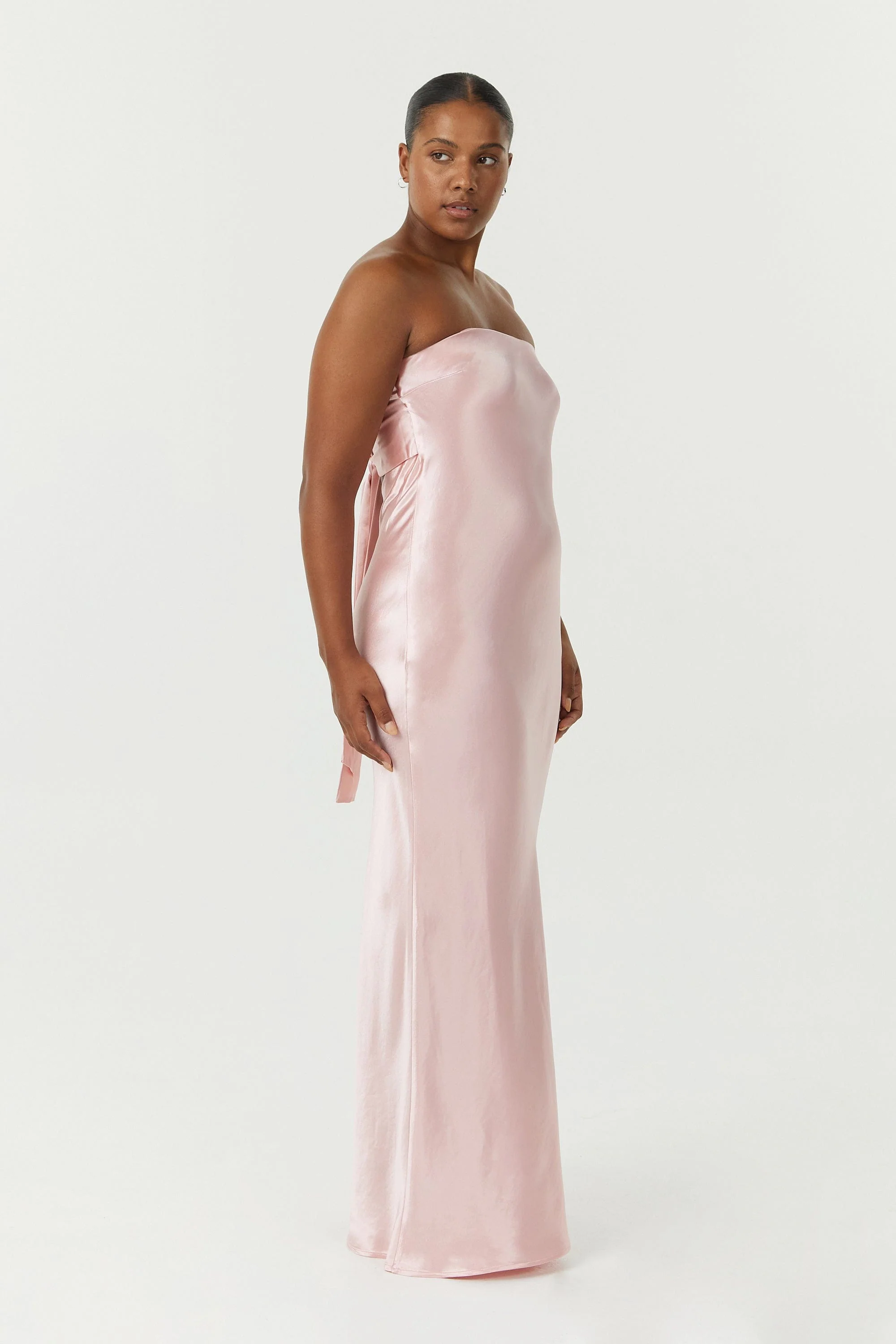 Third Form Satin Tie Back Strapless Maxi Dress - Fairy Floss - Image 3