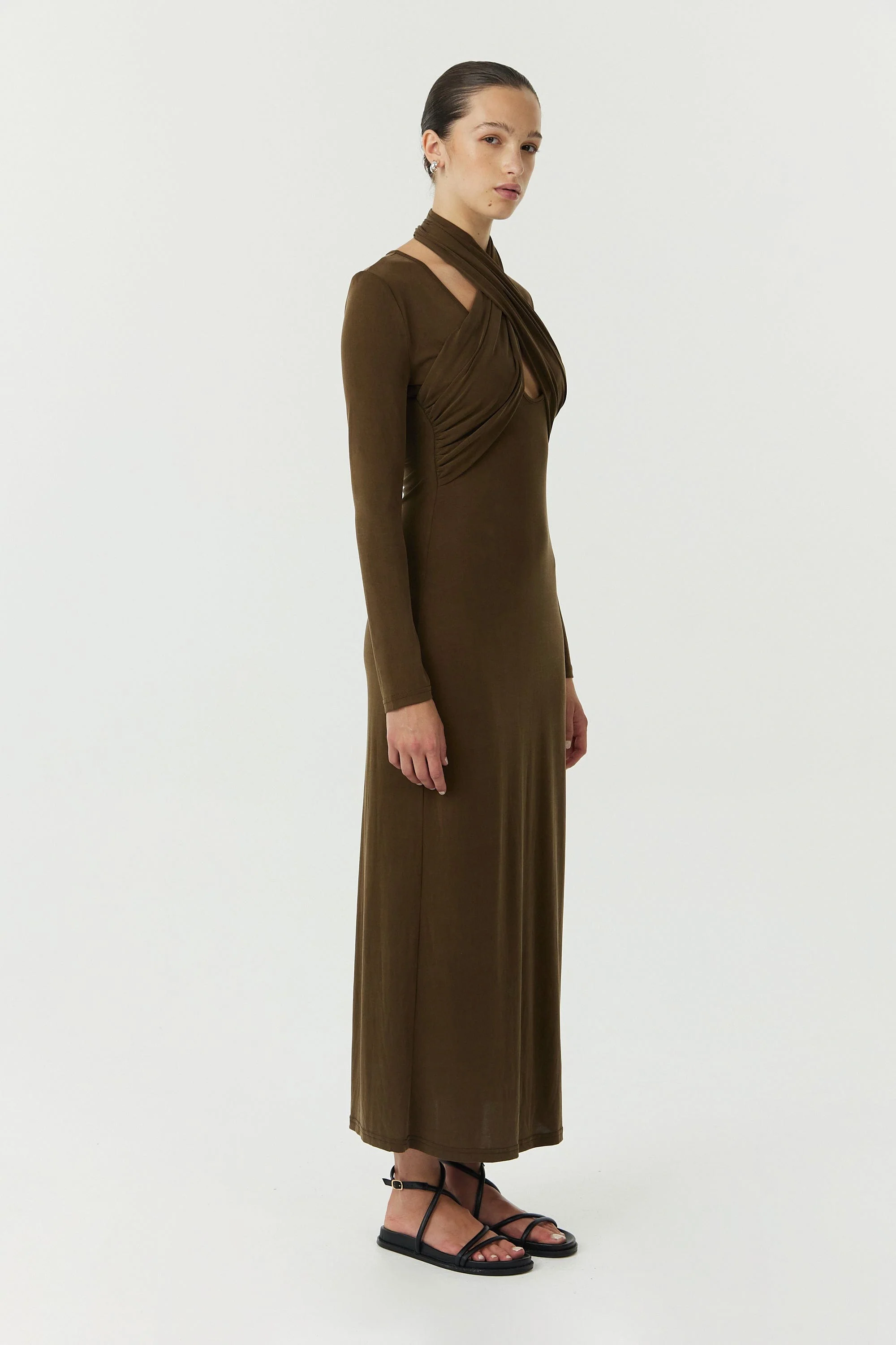 Third Form Wisteria Wrap Neck Maxi Dress - Chocolate - Image 2