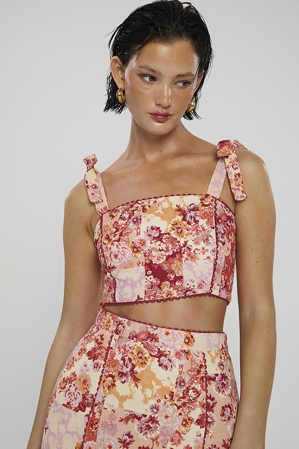 Winona Selca Bow Top - Red Print